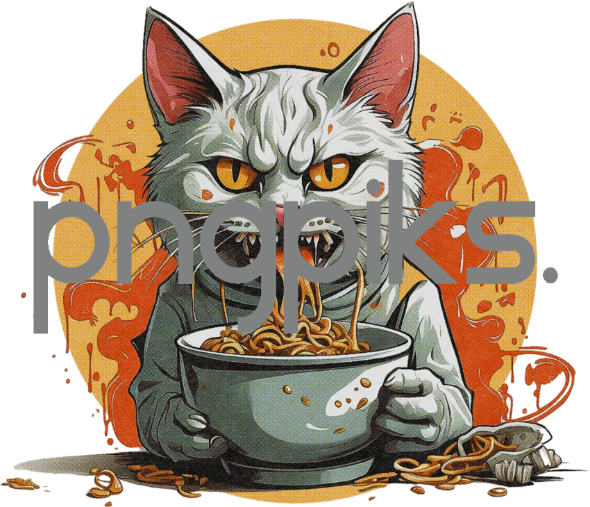 1508956 Anti design Creepy Angry Cat Eat Ramen - Realistic Print Design T-Shirt