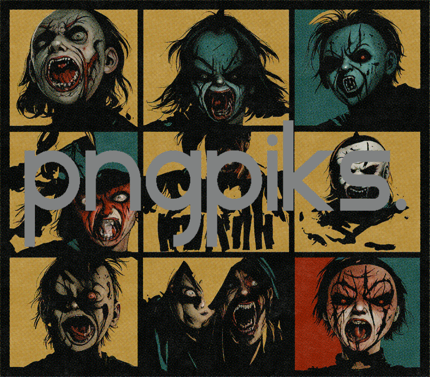 300723H01 Illustration of Scary Creepy Horror Movie Faces: Terrifying Artwork to Haunt Your Nightmares