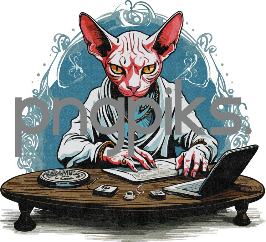 1202999 Enigmatic Fusion: Anti-Design Cat Explores Ouija in Half-Tone Tee