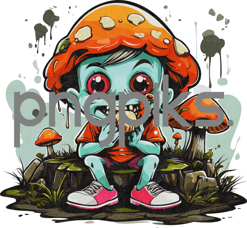 16843650 Chuckle Couture: Unleashing Anti-Design Chic with a Cute Zombie Mushroom Tee and Half-Tone Vibes
