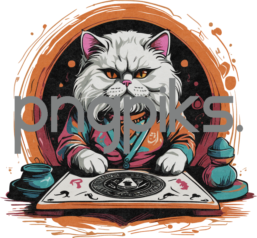 1120268 Enigmatic Encounter: Anti-Design Cat's Ouija Journey in Half-Tone Tee