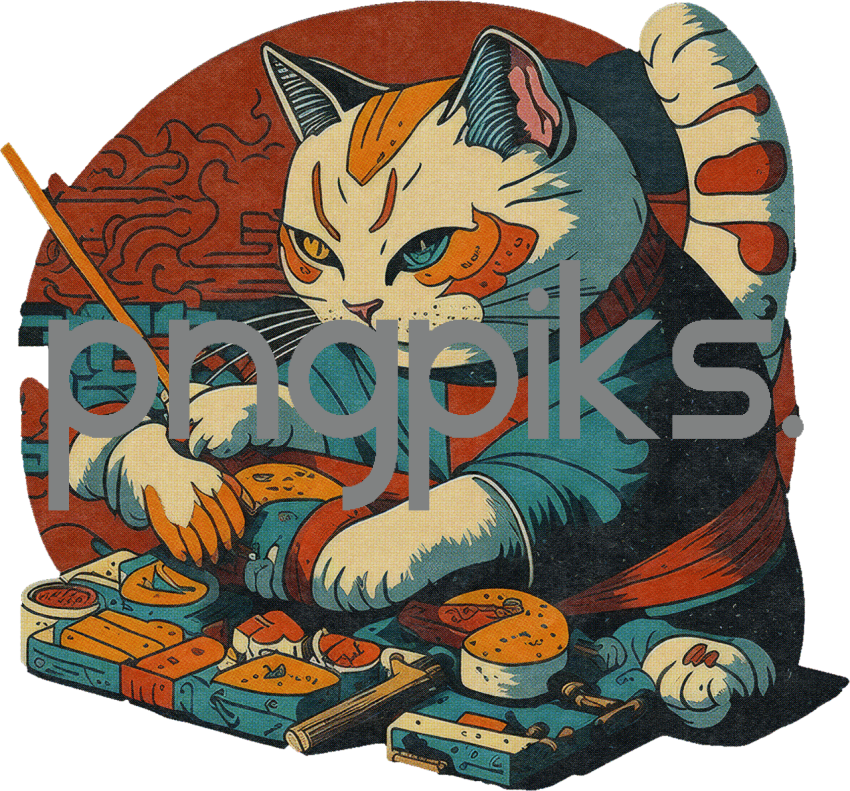 5337122 Funny Cat Making Sushi Design for T-Shirt
