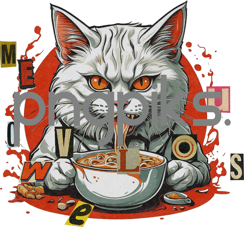 1947357 Express Your Unique Style with the Anti-Design Meowvelous Angry Cat Eat Ramen T-Shirt