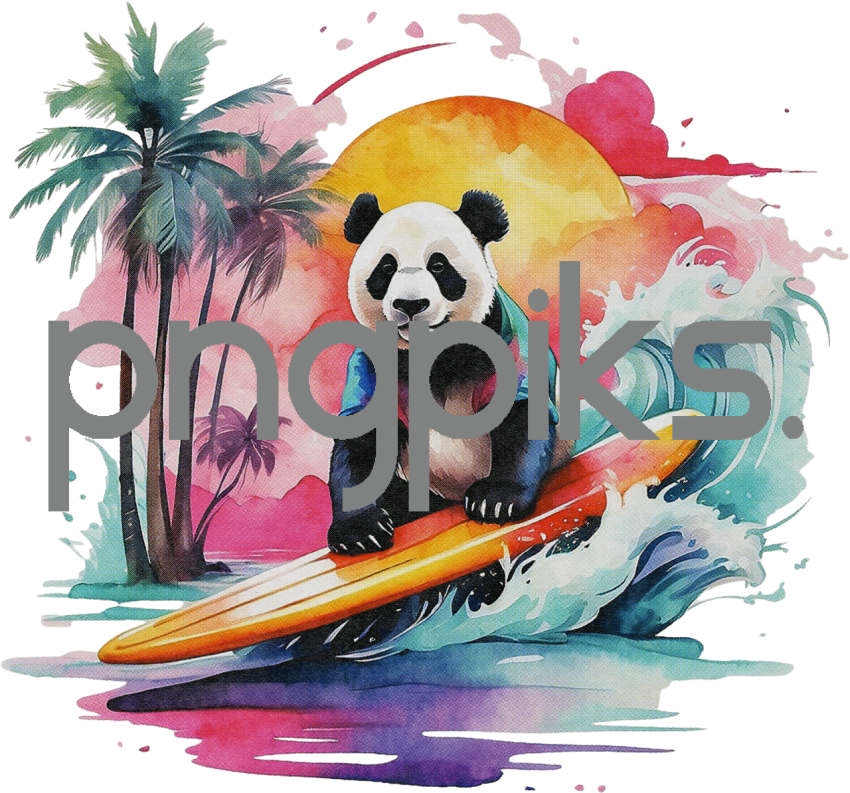 1259445 Anti design Panda bear surfing sunset watercolor design for tshirt