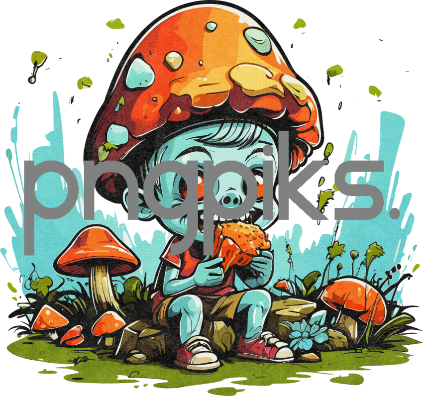 14788278 Cute and Comical: Unveiling the Quirkiness of Anti-Design with a Funny Zombie Mushroom T-Shirt and Half Tone Effect