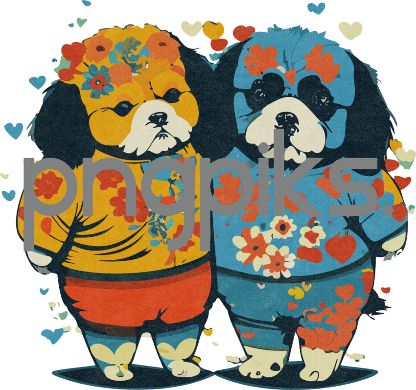 25574286 Vibrant Pup Palette: Dog Valentine PNG Art with Halftone Spectrum for Colorful T-Shirt Extravaganza