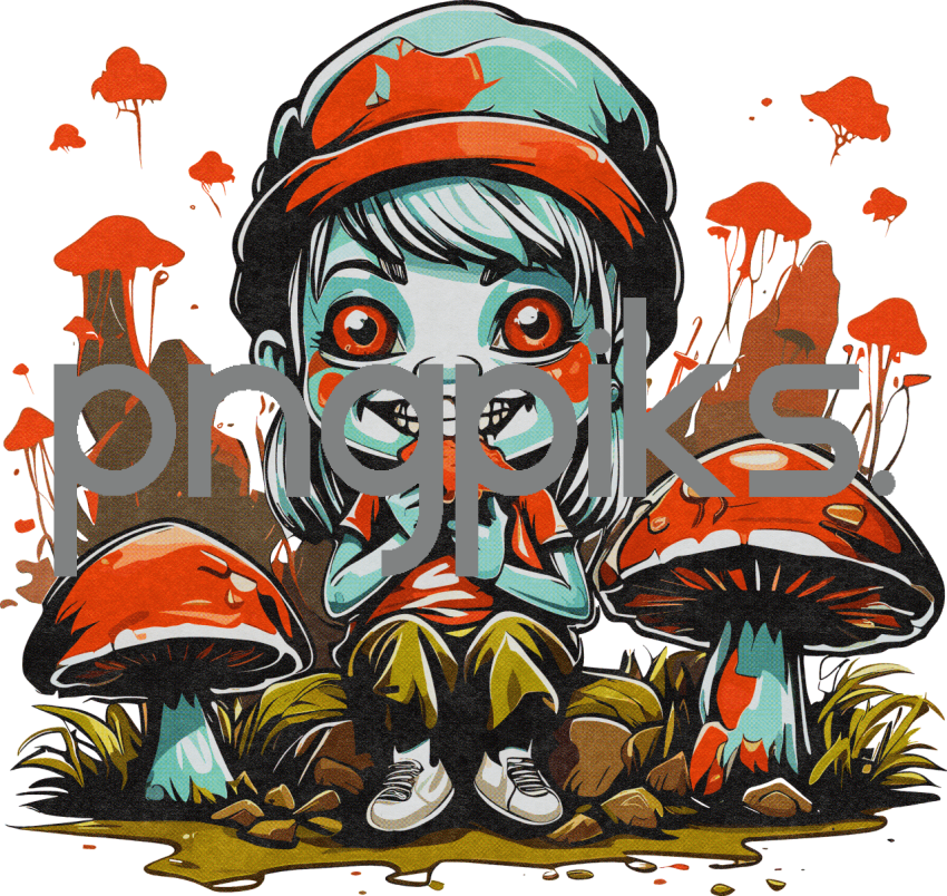10024627 Fungus Among Us: Tiny Terror Trades Brains for Shrooms in Groovy Halftone Tee