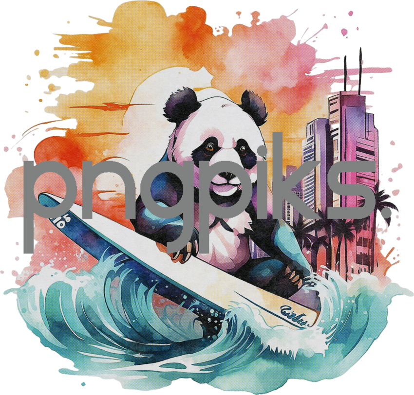 1612652 Anti design Panda bear surfing sunset watercolor design for tshirt