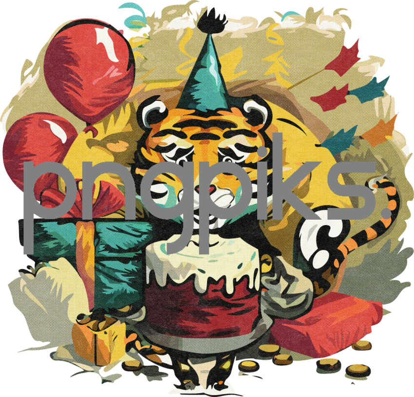 13056504 Happy Birthday Cartoon Tiger T-Shirt Design for the Feisty Zodiac Animal Lovers - Print On Demand