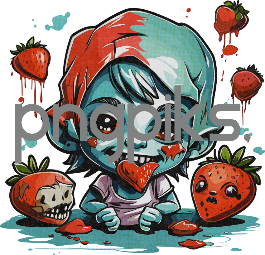 10340469 Straw-Berry Smoothie: Adorable Undead Munchin' on Fruit in Halftone Glory