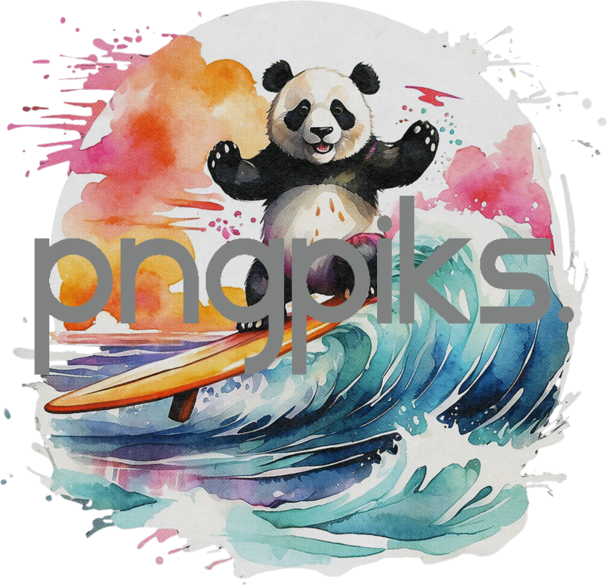 1112409 Anti design Panda bear surfing sunset watercolor design for tshirt