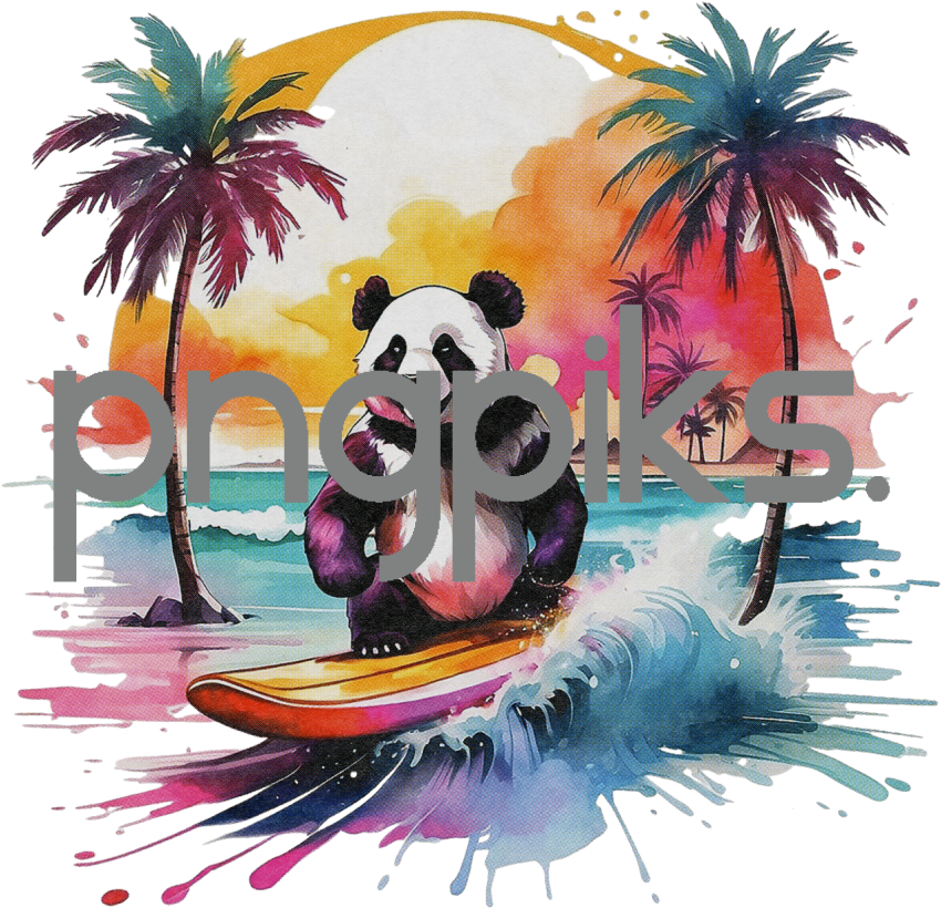 1199766 Anti design Panda bear surfing sunset watercolor design for tshirt