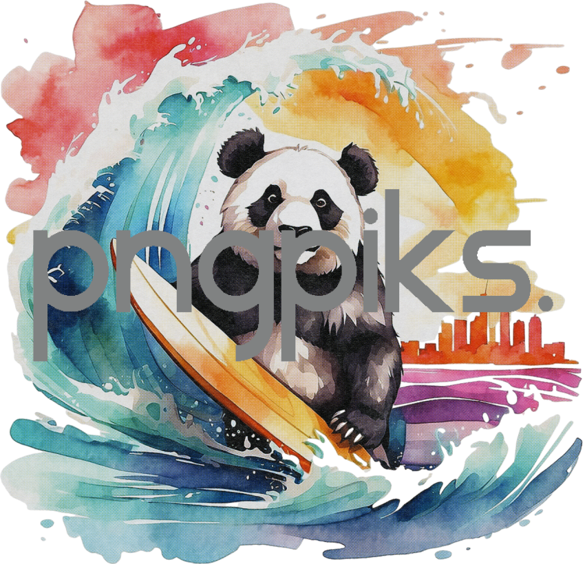1672694 Anti design Panda bear surfing sunset watercolor design for tshirt