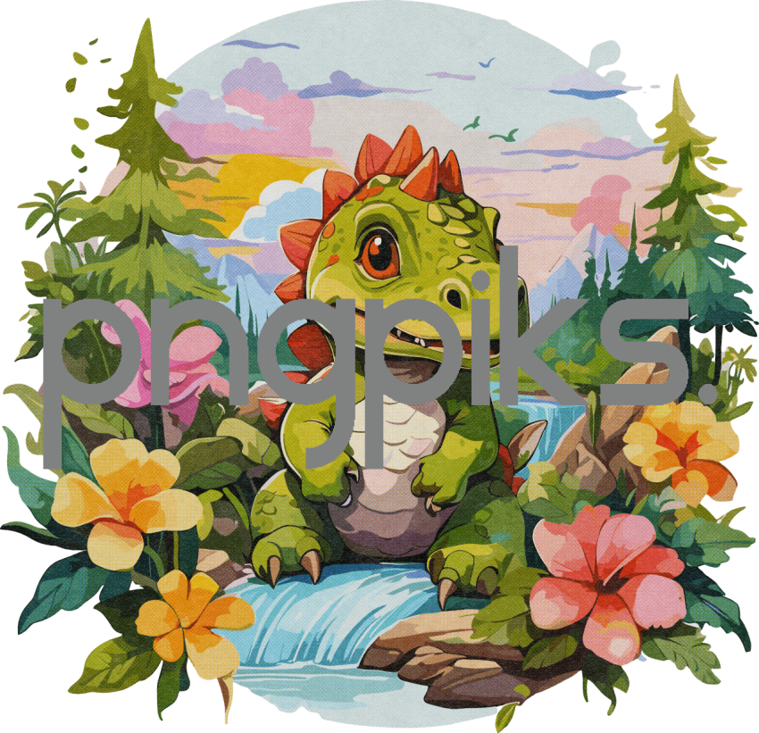 1080325 Enchanting Baby Dinosaur Tee: Anti-Design Watercolor Style & Half-Tone Print