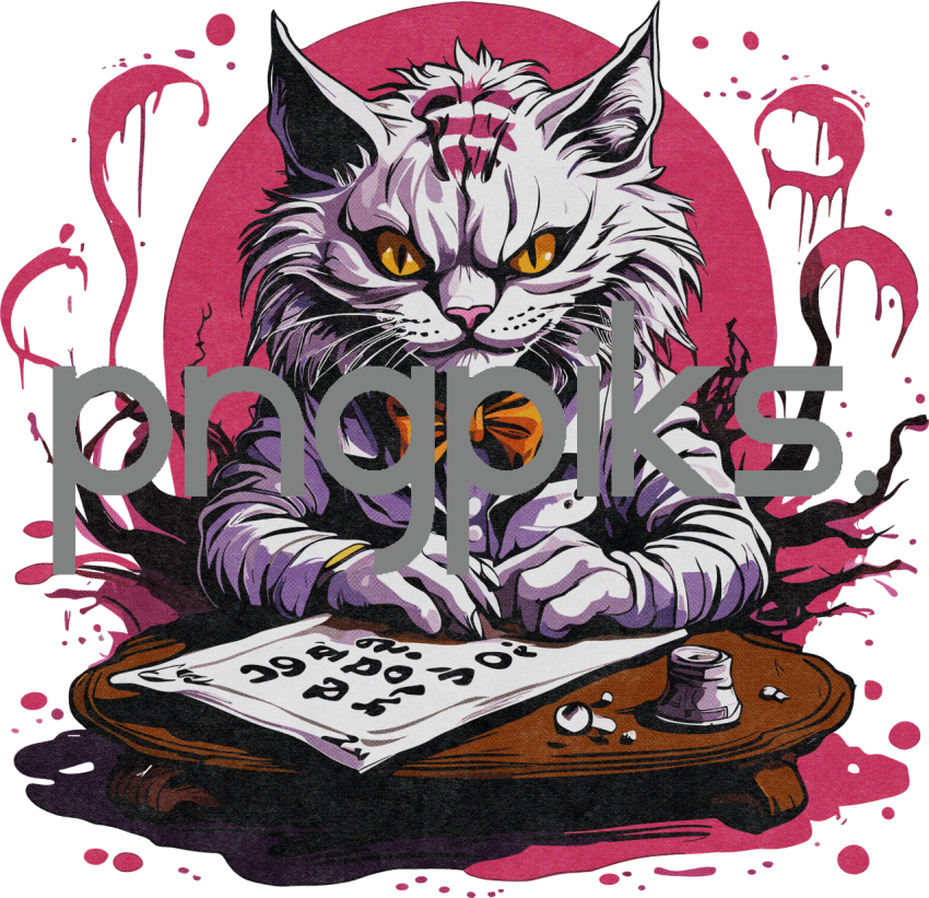 1208724 Enigmatic Fusion: Anti-Design Cat's Ouija Play in Half-Tone Tee