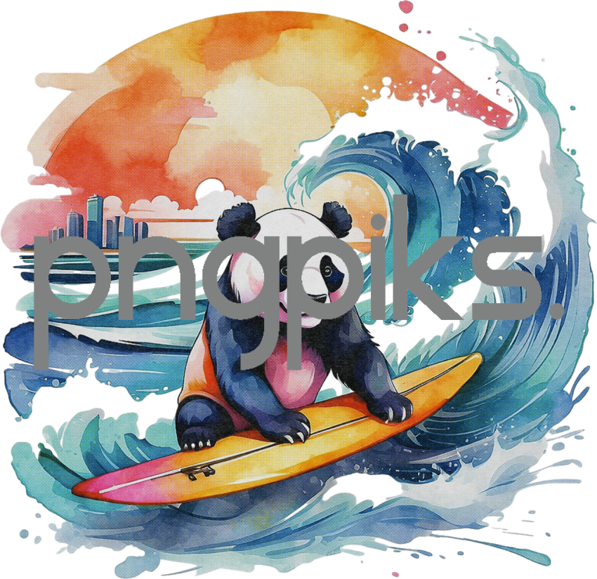 1793061 Anti design Panda bear surfing sunset watercolor design for tshirt