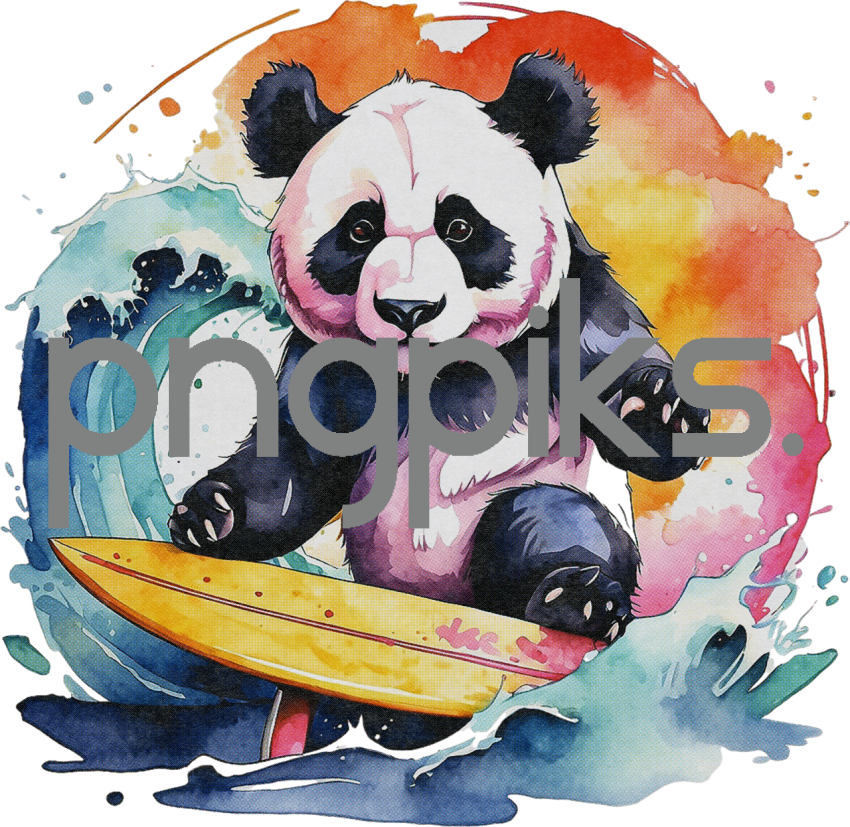 1467508 Anti design Panda bear surfing sunset watercolor design for tshirt