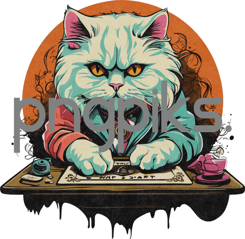 1127103 Mystical Fusion: Anti-Design Cat's Ouija Play in Half-Tone Tee
