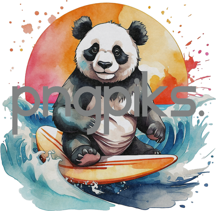 1830684 Anti design Panda bear surfing sunset watercolor design for tshirt