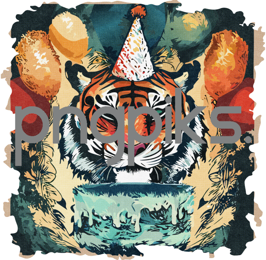 13090644 Happy Birthday Funnies Cartoon Tiger Art - Print on Demand for T-Shirts