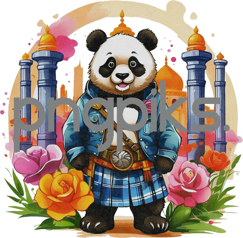 00 1119328 Anti Design watercolor Panda Bear Kilt Scotland outfit Pop Art Cartoon