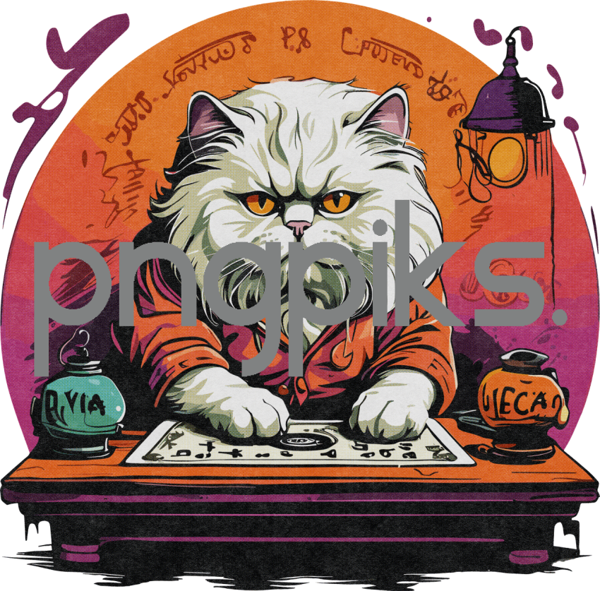 1060745 Whimsical Encounter: Anti-Design Cat's Ouija Play in Half-Tone T-Shirt Design