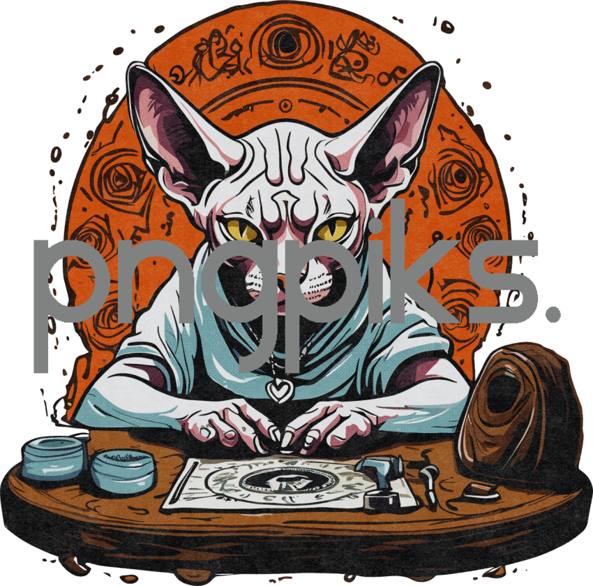 1098899 Mystical Encounter: Anti-Design Cat's Ouija Play in Half-Tone T-Shirt
