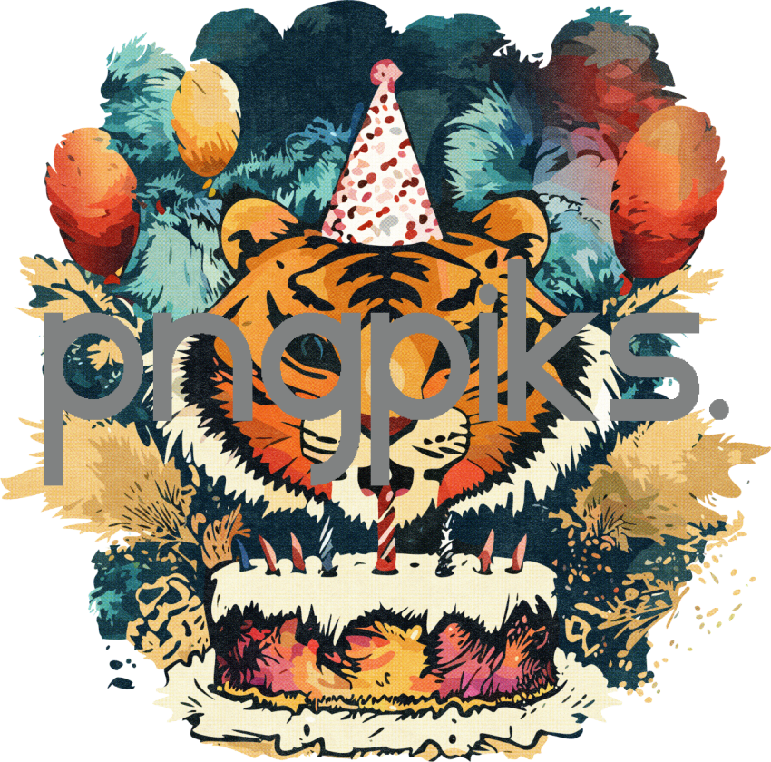 17281005 Happy Birthday Funnies: Cartoon Tiger Zodiac Animal Wall Art Design