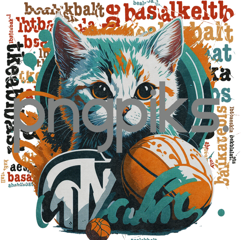 2000152 Cat Kitten Plays Basketball Design for T-Shirt | Perfect Sports Apparel for Cat Lovers