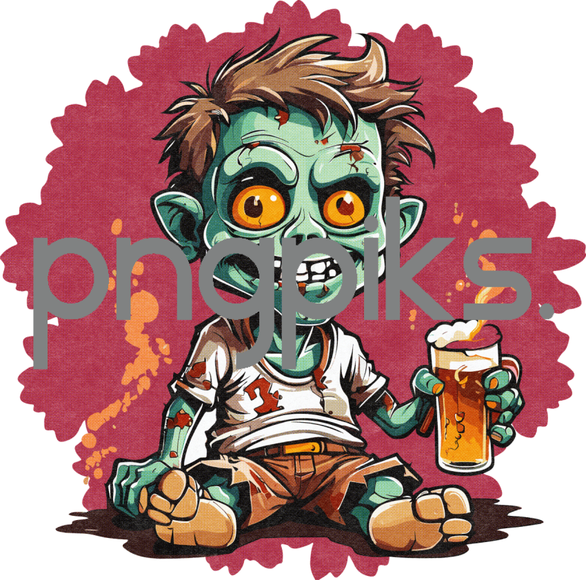 32699845 Anti Design Zombie Drinking Beer Half Tone T-Shirt Design for Print on Demand