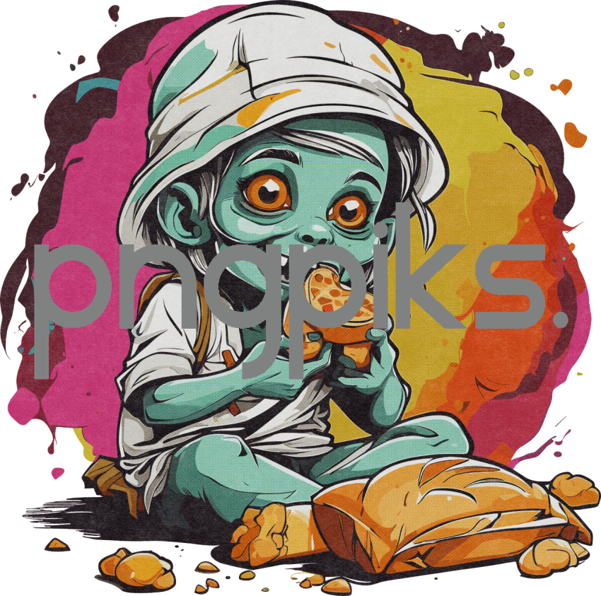10281349 Banh Mi Braaains! Adorable Lil' Zombie Chows Down in Half-Toned POD Tee