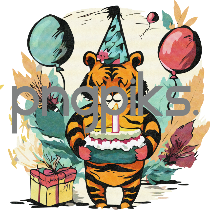 12874839 Witty Happy Birthday Funnies Cartoon Tiger Art for T-Shirt Printing