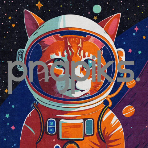 38527079 Galactic Whisker Wanderlust: Orange Cat Astronaut Ventures into a Colorful Galaxy in Half-Tone T-Shirt Marvel