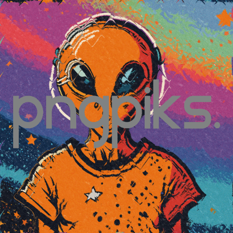 30702690 Galactic Jubilation: Orange Alien Astronaut Shines in Anti Design's Colorful Galaxy Tee