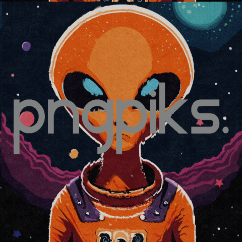35142351 Intergalactic Fusion: Orange Alien Astronaut Tee with Bold Design