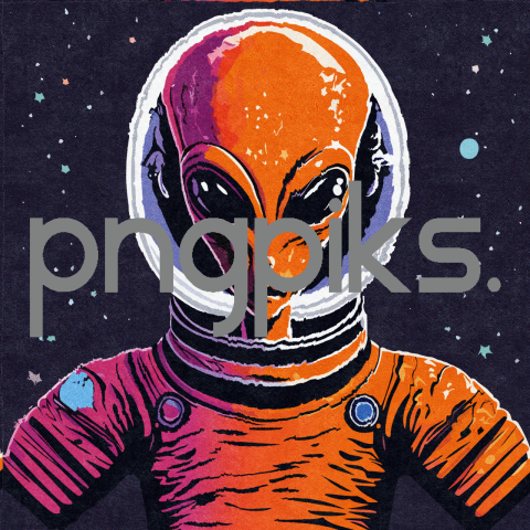 36408157 Starlight Symphony: Orange Alien Astronaut Tee with Cosmic Harmony