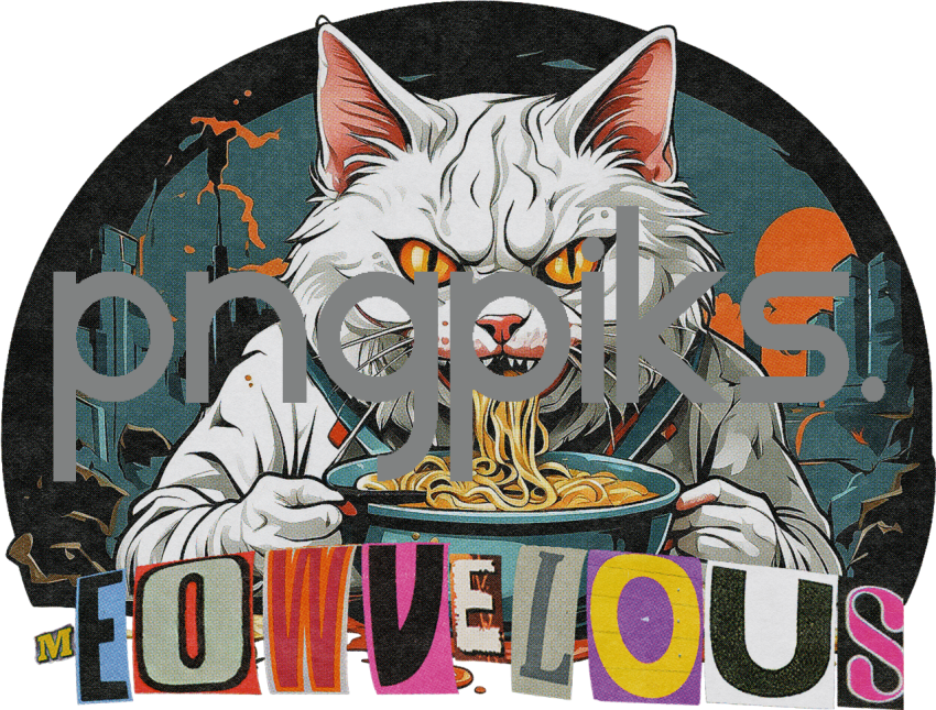 1823267 Anti-Design Meowvelous: Angry Cat Eat Ramen Design for T-Shirt