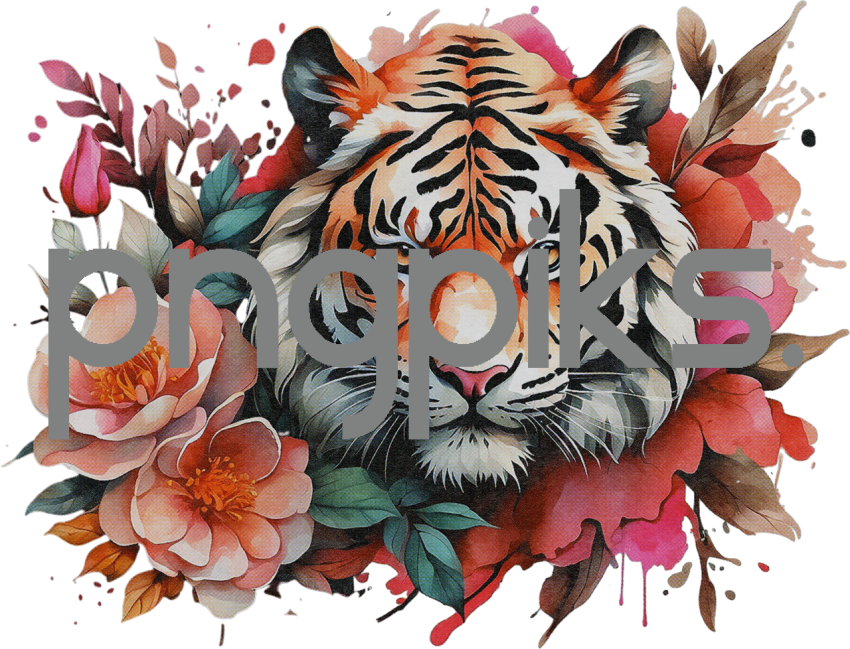 1177432 Vibrant Anti-Design Watercolor Tiger & Floral T-Shirt Artwork