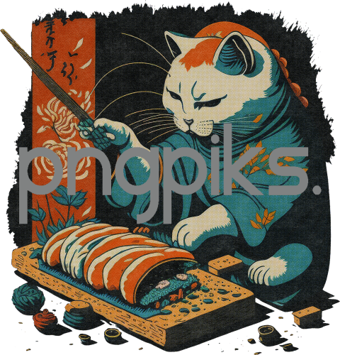 1016922 Cat Making Sushi: Funny Design for T-Shirt