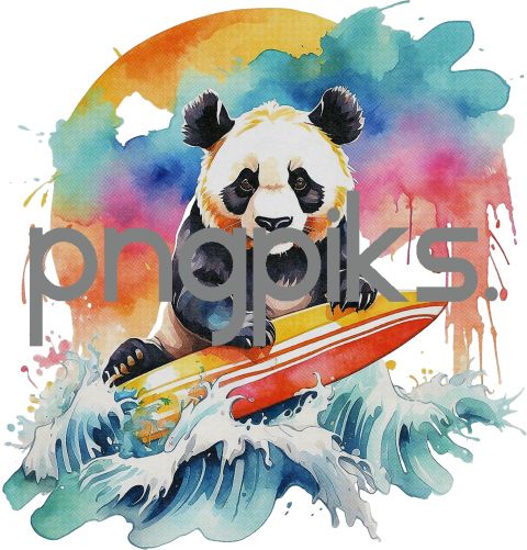 1341923 Anti design Panda bear surfing sunset watercolor design for tshirt