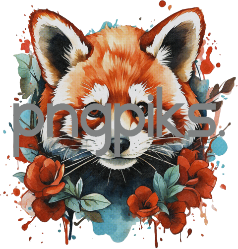 1030010 Express Love and Whimsy with an Exquisite Watercolor Red Panda Flowers Valentine T-Shirt Design by Anti Design