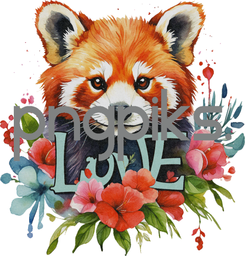 1062130 Spread Love and Delight with an Anti Design Watercolor Red Panda Flowers Valentine T-Shirt Design
