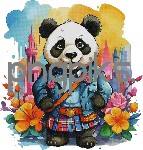 1640764 Unleash Your Creativity with the Anti-Design Watercolor Panda Bear Kilt Scotland Outfit Pop Art Cartoon