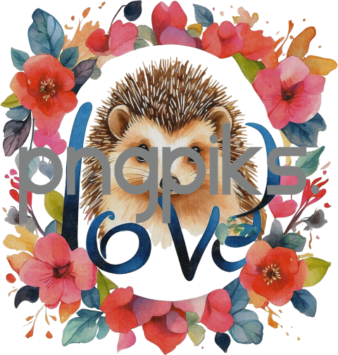 1024240 Anti Design watercolor cute hedgehog flowers valentine tshirt design