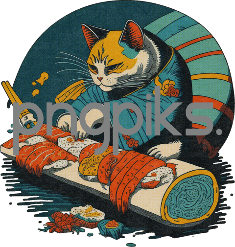 6758200 Funny Cat Making Sushi - Hilarious Design for T-Shirt