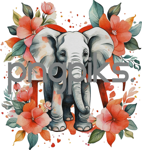 1071443 Anti Design watercolor cute elephant flowers valentine tshirt design