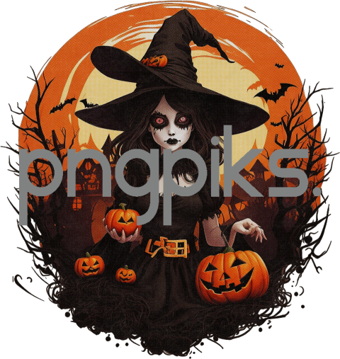 9423424 Halloween Pumpkin Witchies Creepy Flowers Design for T-shirt