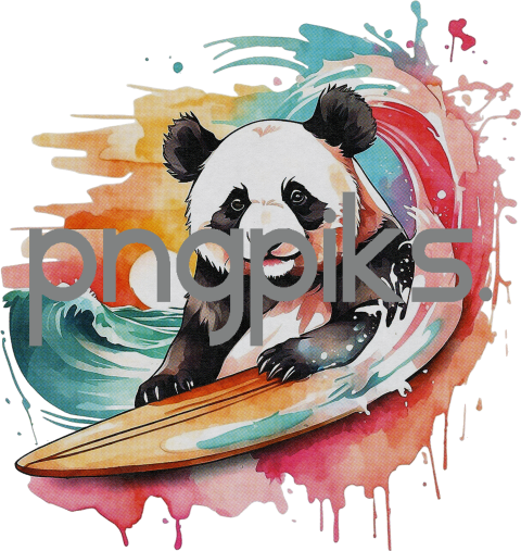 1372200 Anti design Panda bear surfing sunset watercolor design for tshirt