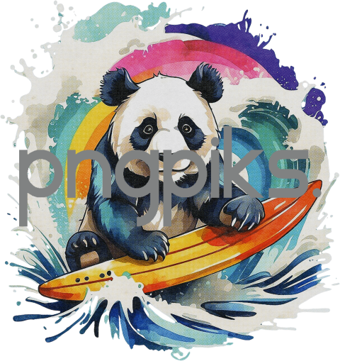 1140503 Anti design Panda bear surfing sunset watercolor design for tshirt