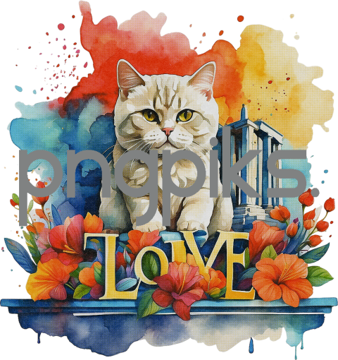 1007925 Embrace Love with an Exquisite Watercolor Persian Cat Flowers Valentine T-Shirt Design by Anti Design